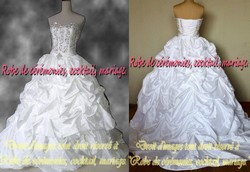 Robe de mariée blanche bustier en coeur ornée de strass VENDU avec jupon adapté.